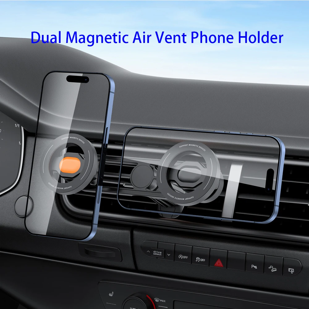 For Magsafe Universal Car Phone Holder Dual Magnetic Vent Mount Phone Holder Dual-phone usage for iPhone 16 15 14 Samsung Xiaomi