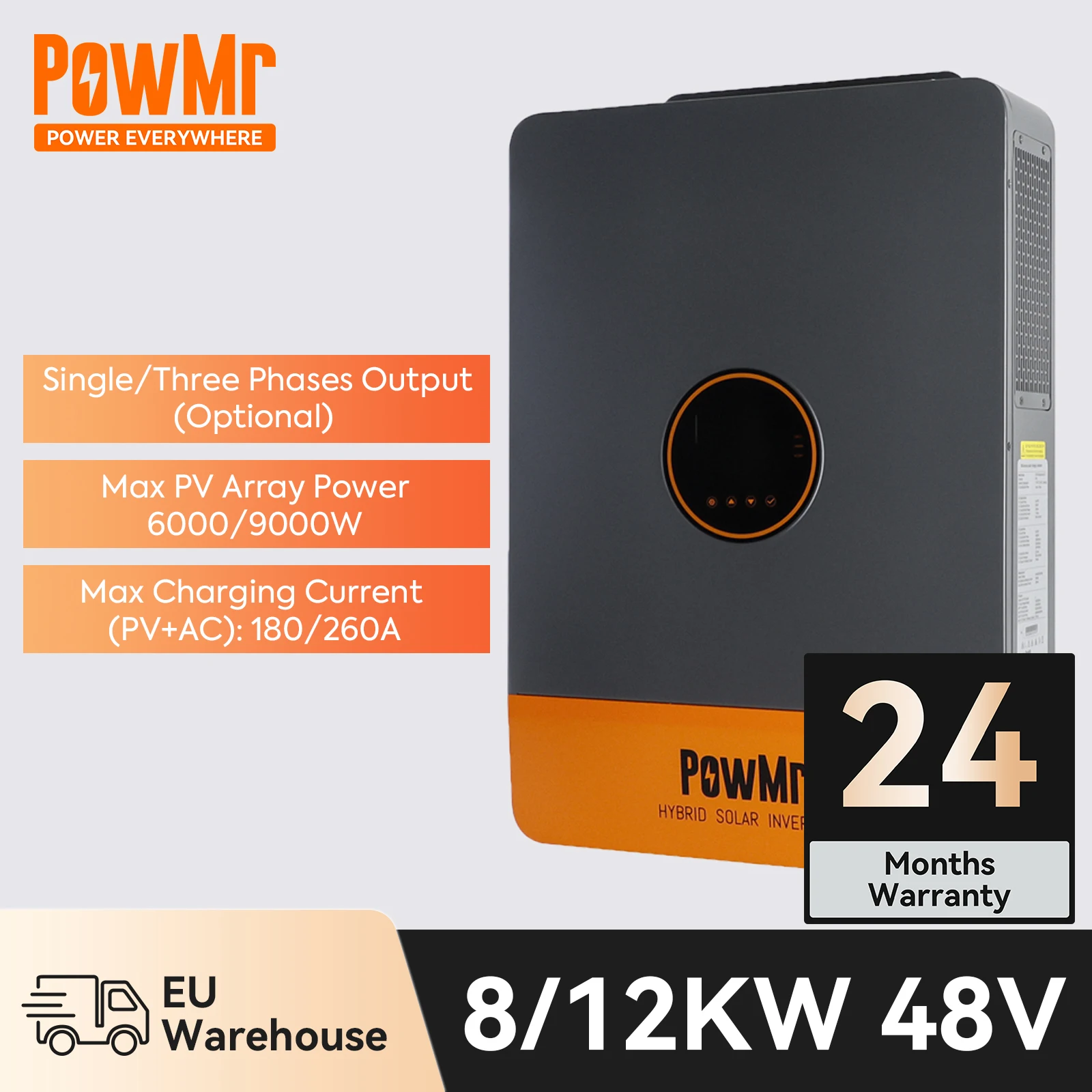 PowMr 8KW 12KW Hybrid Solar Inverter 3 Phase 380V Dual-MPPT Solar Inverter Max PV Input 800V Pure Sine Wave