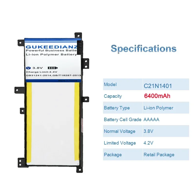 Imagem -03 - Gukeedianzi Bateria para Asus C21n1401 6400mah X455 X455l X455la A455l A455ld A455ln F455l X454w X455ld X455dg