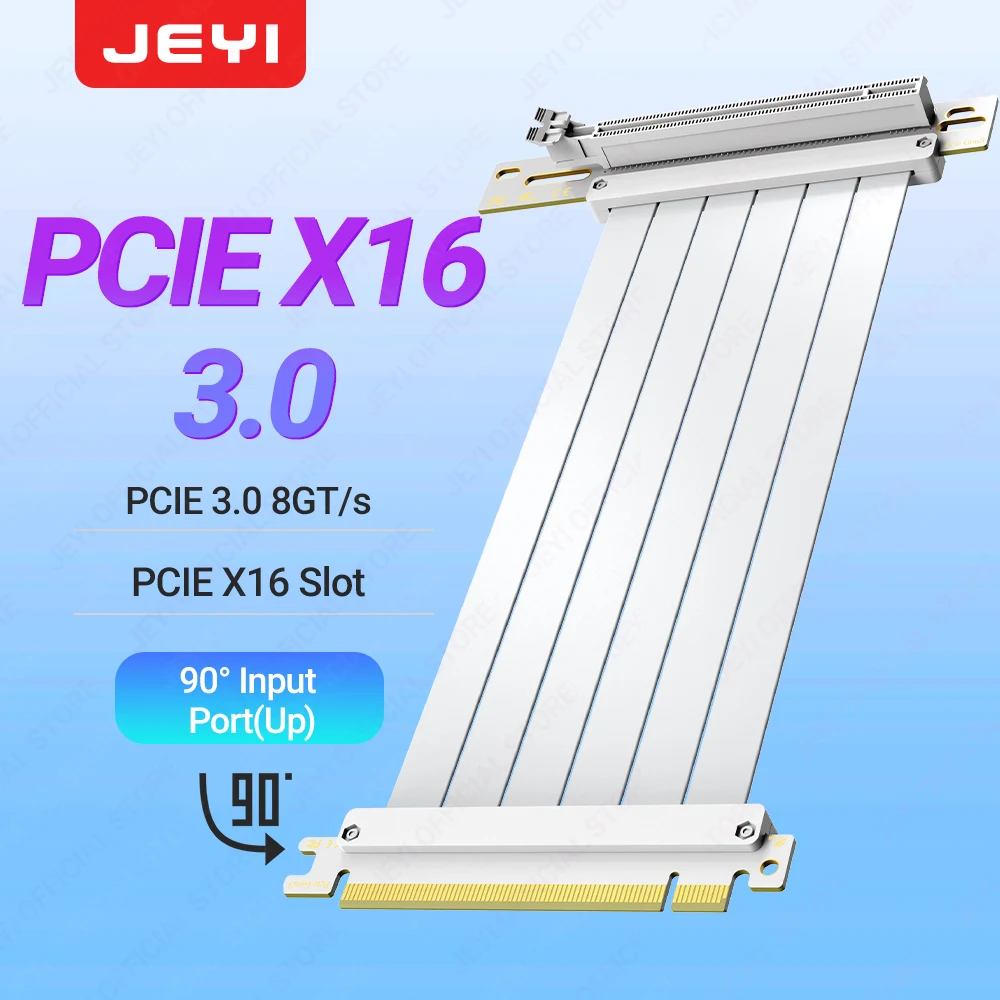JEYI PCIe 4.0 Riser-kabel 90 graden, PCIe 3.0/4.0 X16 verlengkabel, EMI afgeschermde GPU-verlengkabel voor RTX 4090/4080/4070/7900XTX