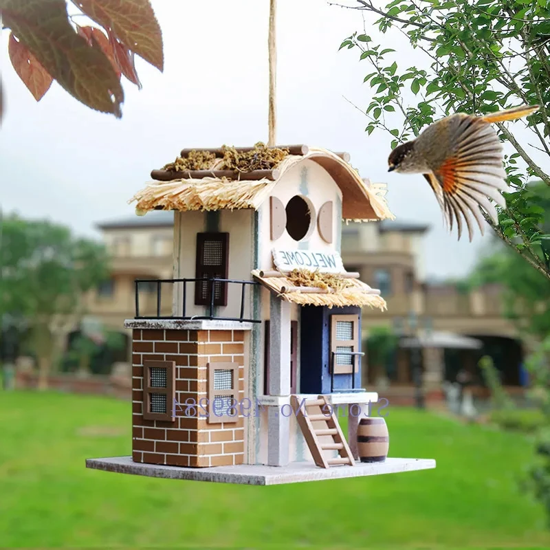 B-M Bird house Bird nest villa Handmade wood Creative and cute Home outdoor decorations Forest Park Wild bird house protection