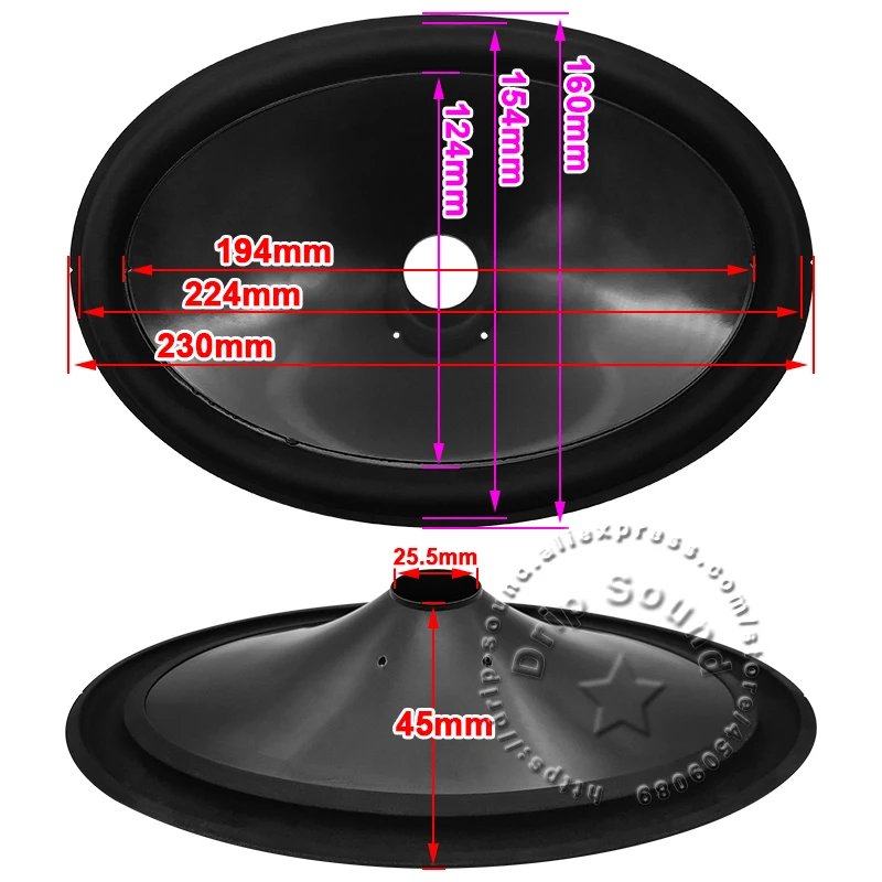 2x 6x9 inch Speaker Rubber Edge Drup Plastic Cone Basin Vibrating Diaphragm Woofer Repair Parts 160x230mm/6.3x9.0\