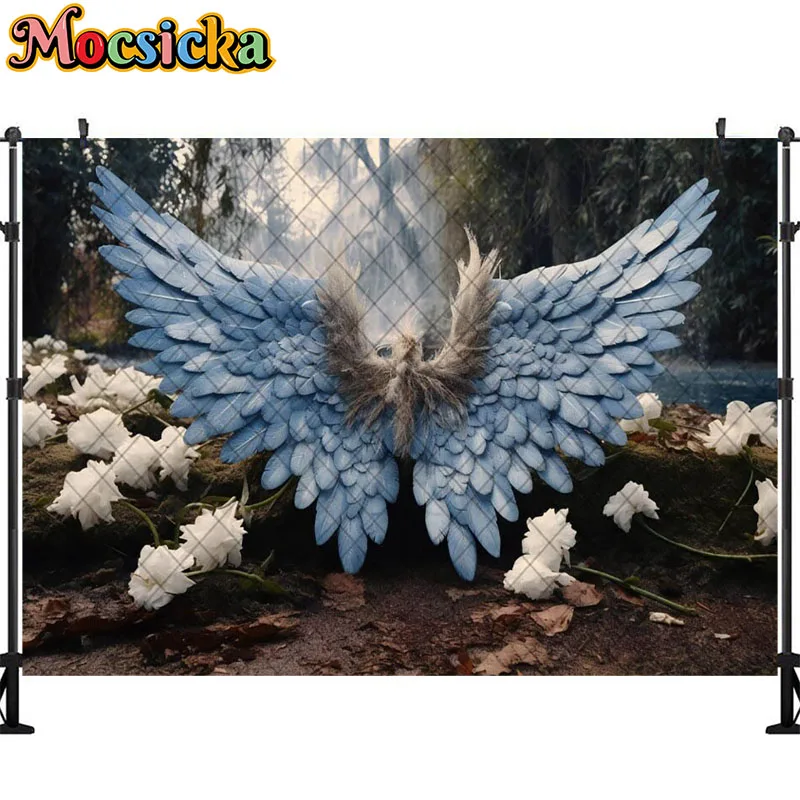 Fondo de fotografía artística con alas de Ángel, decoración de pared de flores rosas, retrato de mujer embarazada, accesorios de estudio fotográfico, Banner