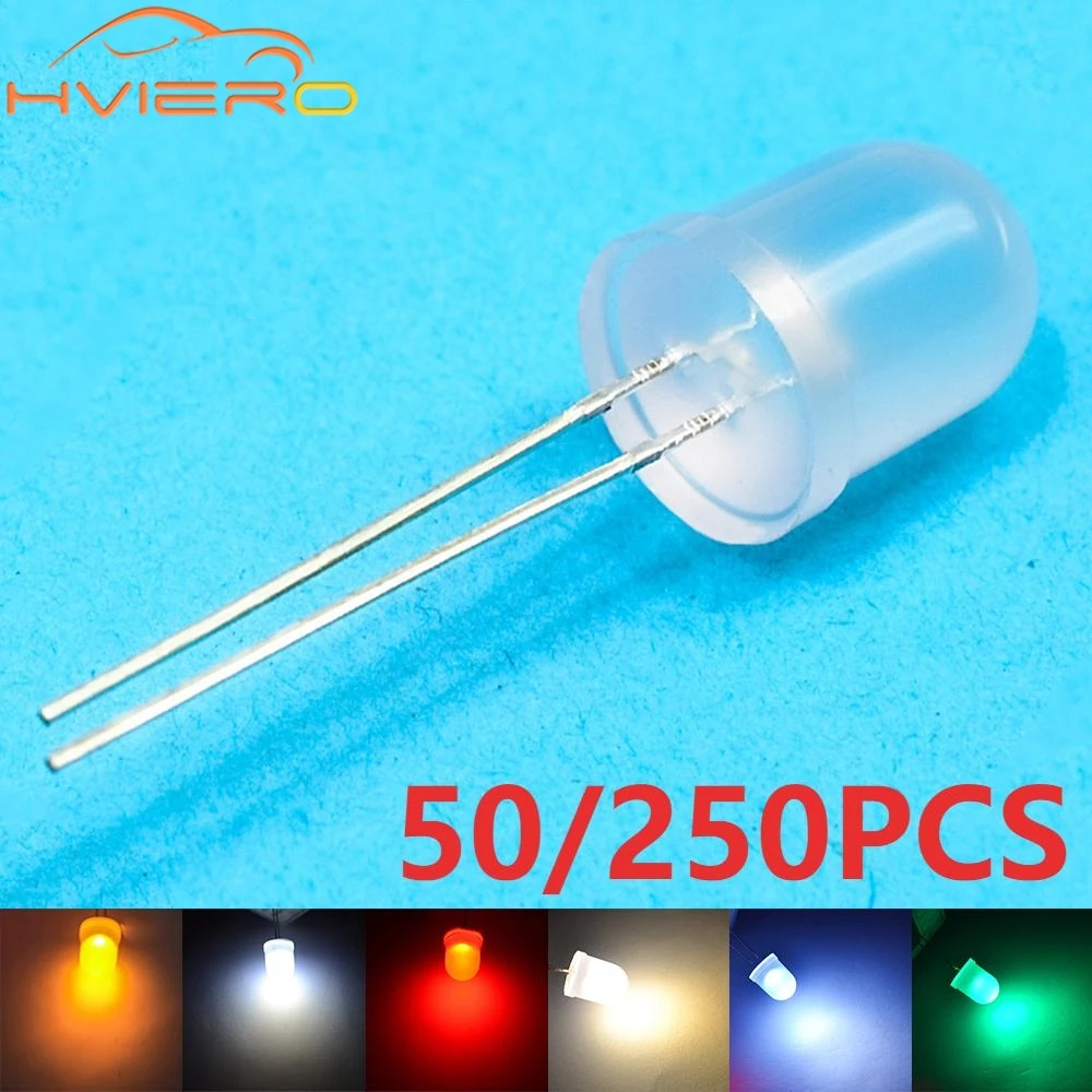 50/250Pcs 10mm Diode Lamp Ultra Bright Water Clear Diffused White Red Green Blue Yellow Emitting Diodes DIY Billboard Light