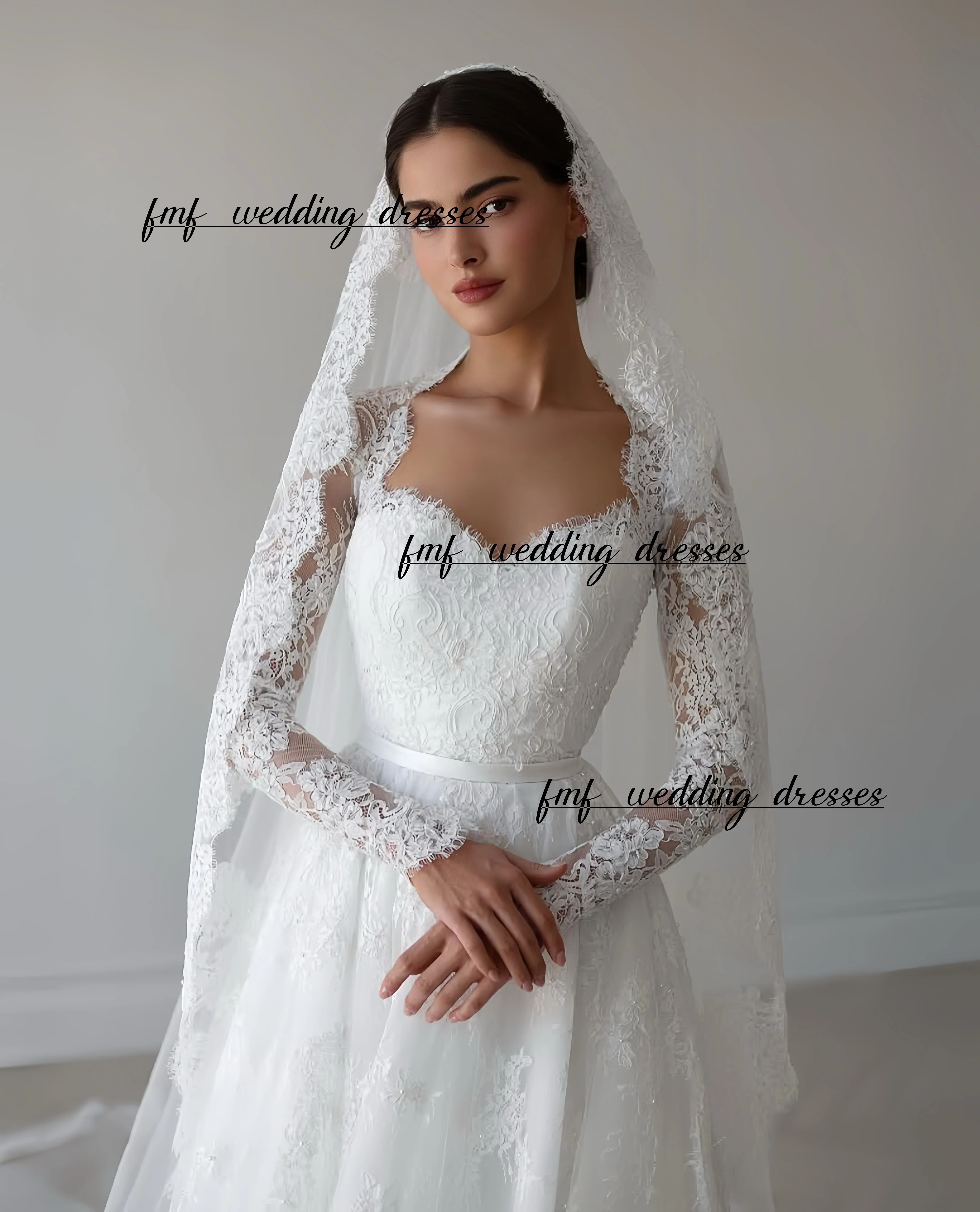 Maßgeschneidertes elegantes, langärmliges Spitzenhochzeitskleid mit U-Boot-Kragen und Vestidos de Novia Amanda Novias Amanda Novias offiziell