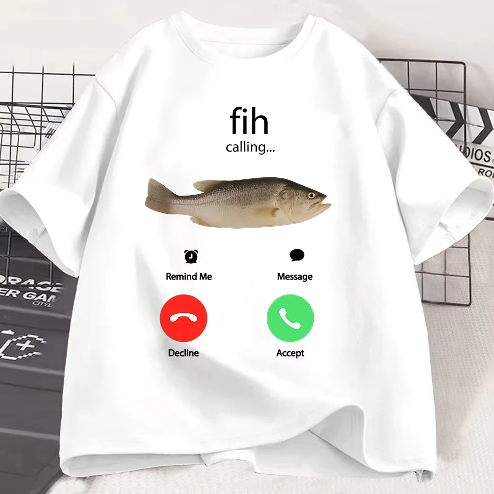 Fih Calling Remind Me Message Decline Accept Phone Call Fish T-shirts Funny Fishman Outfit T-shirt Men Women Cotton Casual Tees