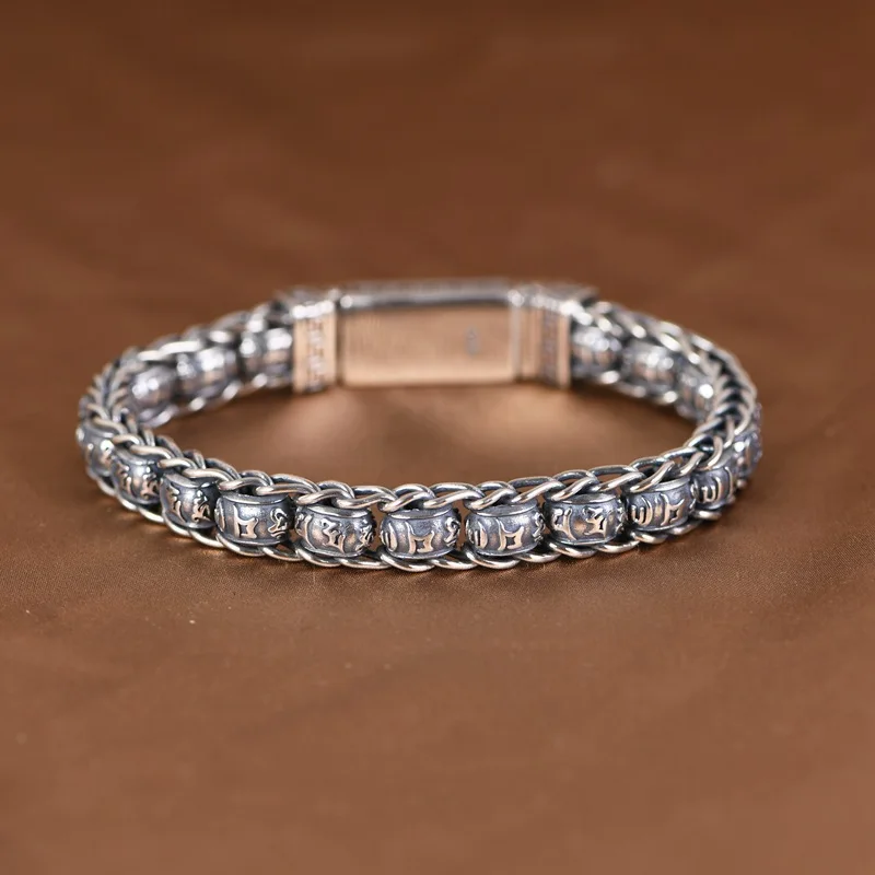 Retro Domineering Silver Bracelet Men Gift Tanggrass Pattern Exquisite Chain Male Party Birthday Hegemony Fashion Jewelry