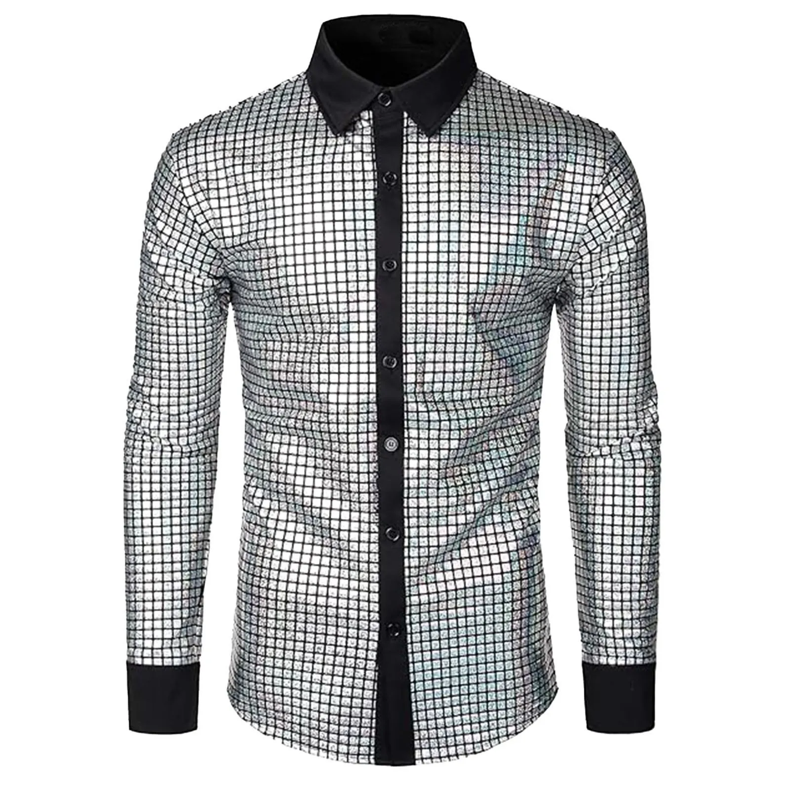 Sequin Casual Shirt For Mens Performance Clothing Shiny Lapel Long Sleeved Shirts Male Blouses Tops Spring Fall Cardigans