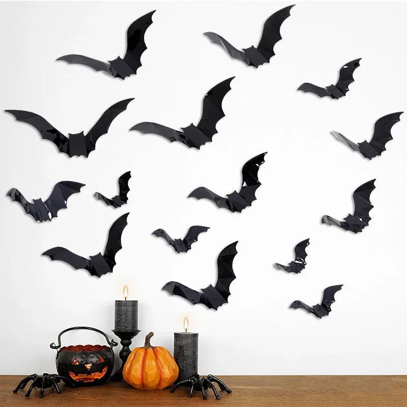 12/16/32pcs 3D Black PVC Bat Wall Sticker decorazione di Halloween per la festa di casa fai da te Bar puntelli spaventosi bambini bomboniere decalcomanie da parete