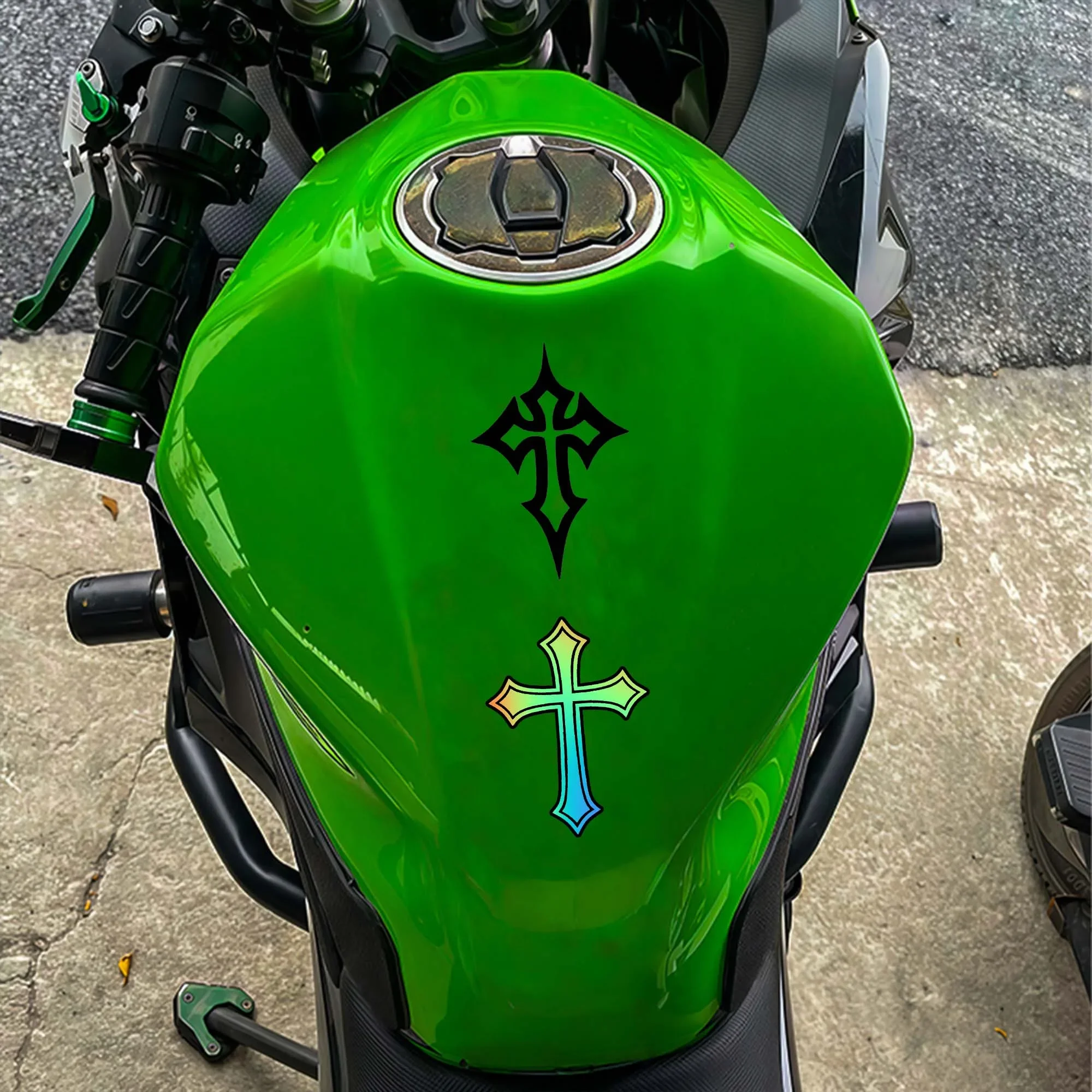 Cross Motorcycle Decals 2PCS, Waterproof Self-Adhesive Vinyl Stickers for Helmet, Fuel Tank, Front Fairing & Side Panel Decor