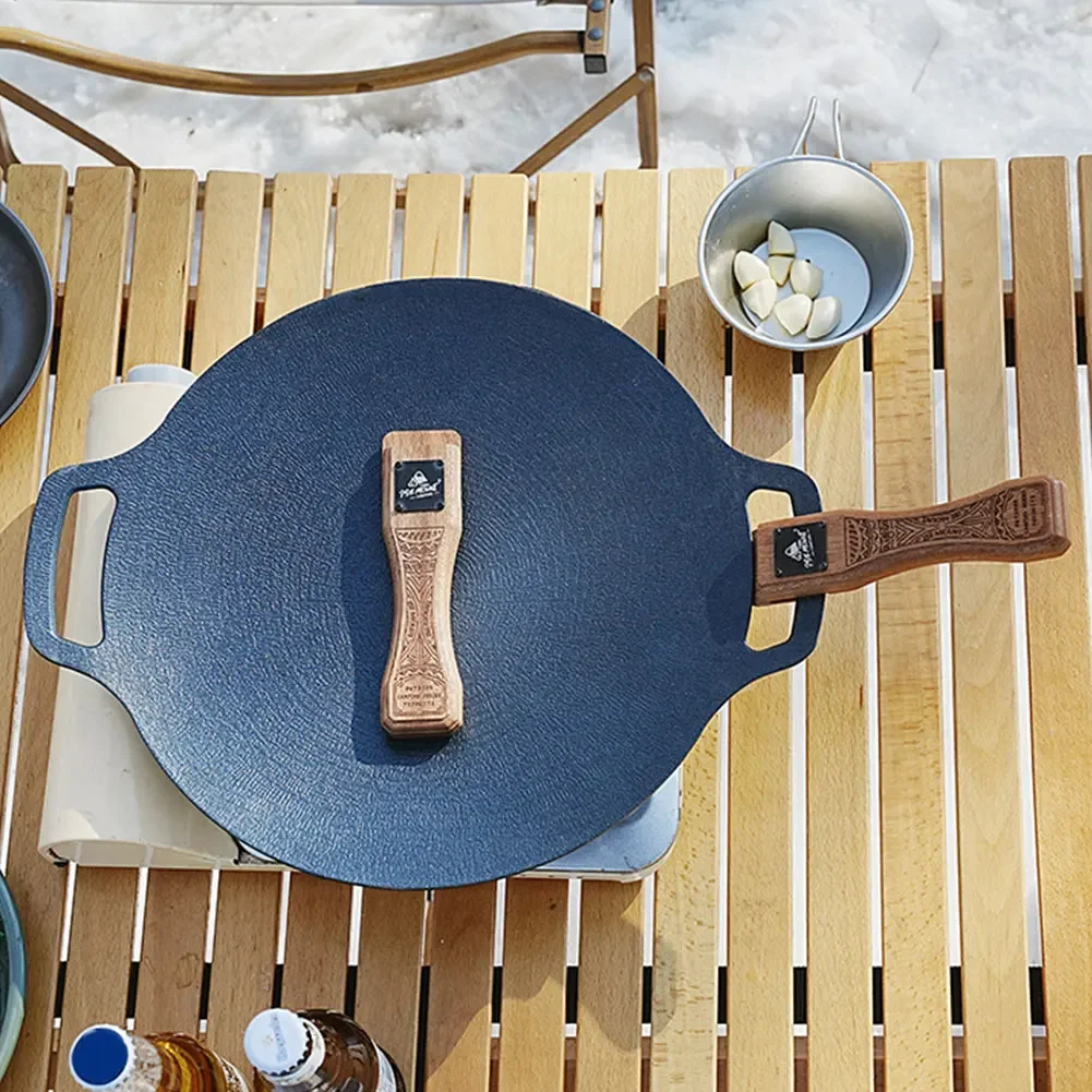 

Customizable Sapele Anti-Scalding Solid Wood Handle Ergonomic Barbecue Pan Handle Portable Grill Plate Handle Camping Cookware