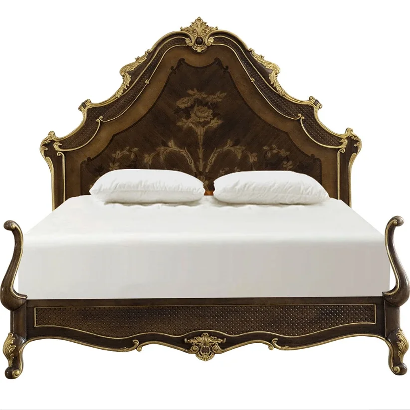 French bedroom Versailles rose board bed double bed 1.8 meters bed European furniture