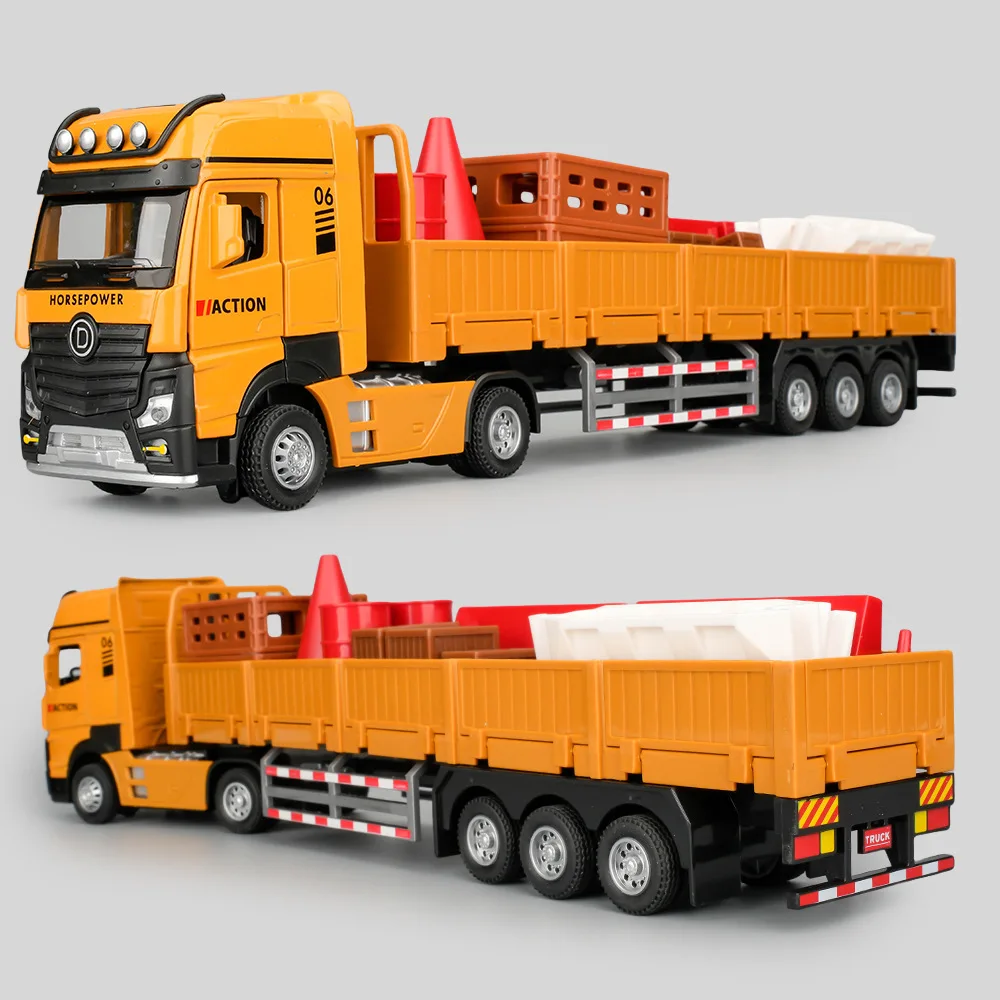 1:32 escala roadblock transporte caminhão brinquedo modelos de metal diecast motor de bombeiros veículos portas abertas som luz puxar para trás meninos presentes