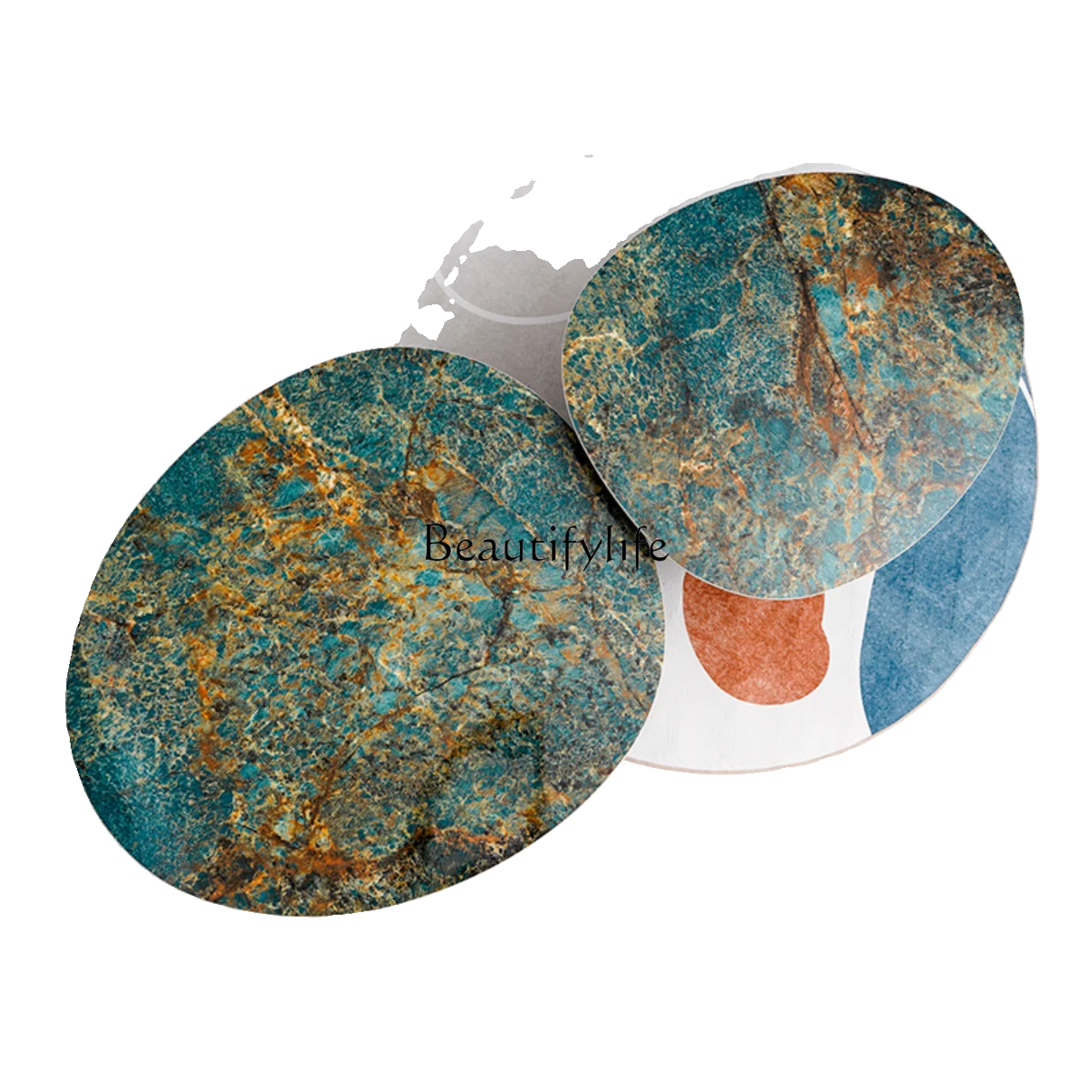 

Green rock slab coffee table oval light luxury modern small apartment living room special-shaped simple creative tea table