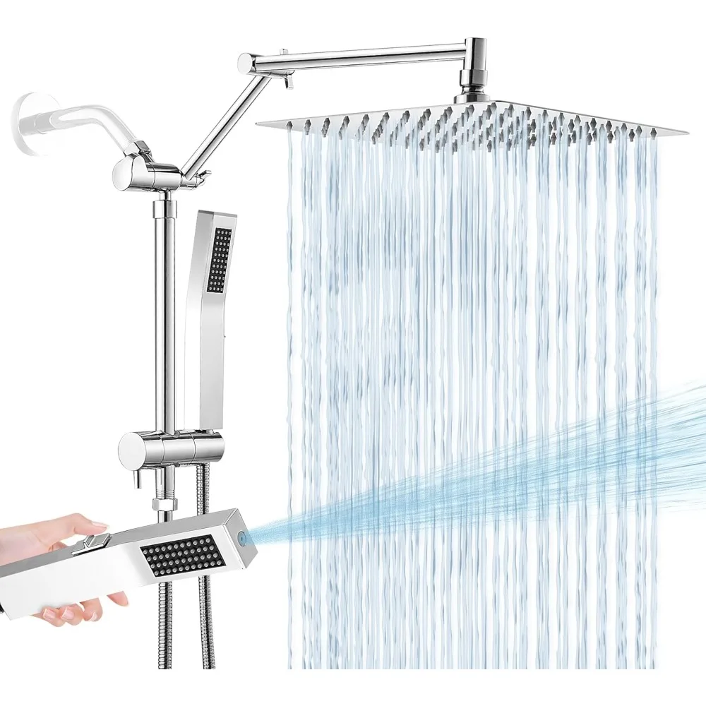 

10 Inch Rain Shower Head with Handheld Spray Combo, High Pressure Waterfall Rainfall Square Shower Heads with 16 Adjustments