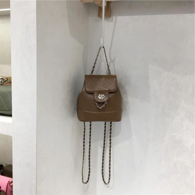 South Korea Niche Wax Leather Flip-on Chain Backpack All-match Handbag