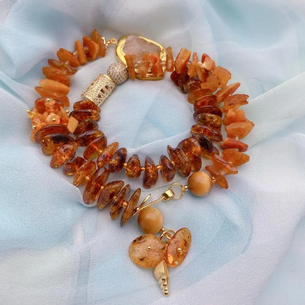 

yygem Natural 28x32mm Yellow Citrine Raw 14mmx3mm Golden Amber Rough Necklace