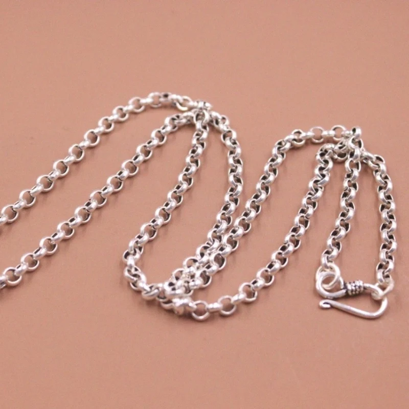 

Real Pure S925 Sterling Silver Chain Women 4mm Rolo Cable Link Necklace 13-14g /55cm