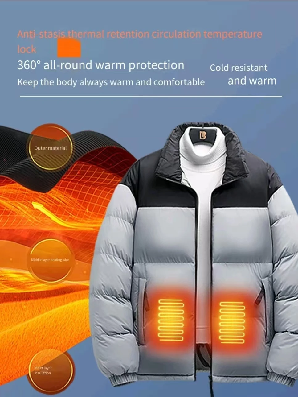 جديد الشتاء 6-منطقة التدفئة القطن أبلى الخريف والشتاء الرجال اللون مطابقة USB التدفئة الكهربائية في الهواء الطلق الباردة (لا بطارية)