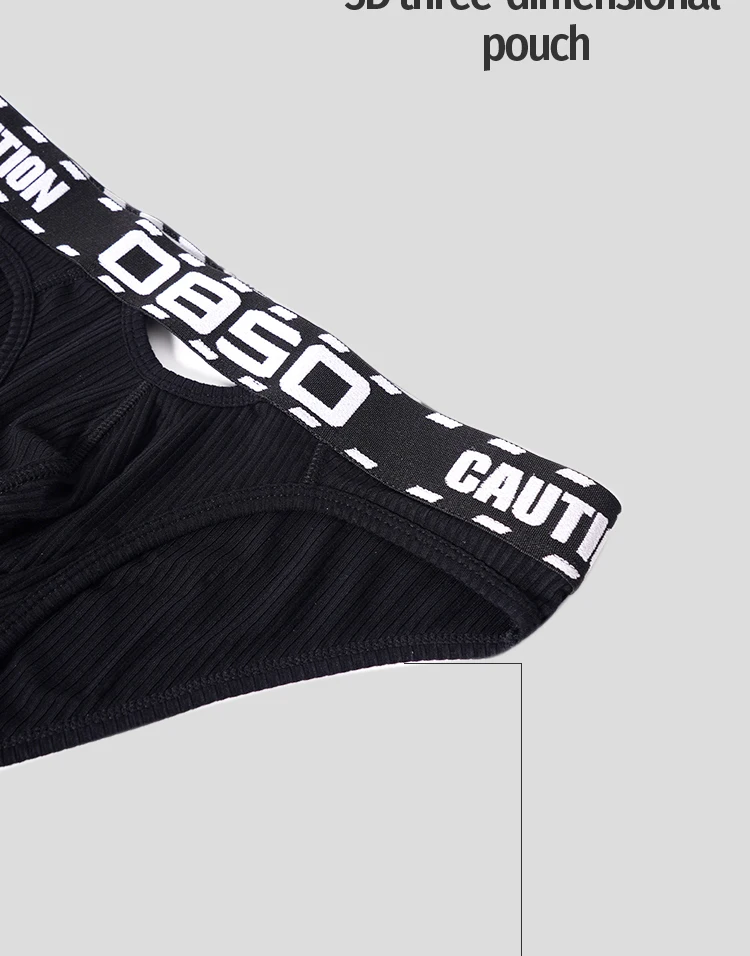 Calzoncillos de algodón para hombre, sexy, con diseño hueco, cintura baja, cinturilla con estampado de advertencia, transpirables, con bolsa 3D acanalada, bragas de verano