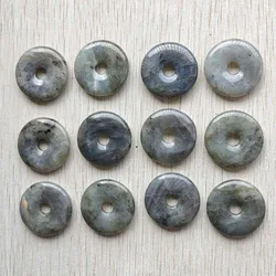 30mm Fashion good quality Natural Labradorite stone circle donut charms Beads for jewelry accessories making 12pcs/lot wholesale