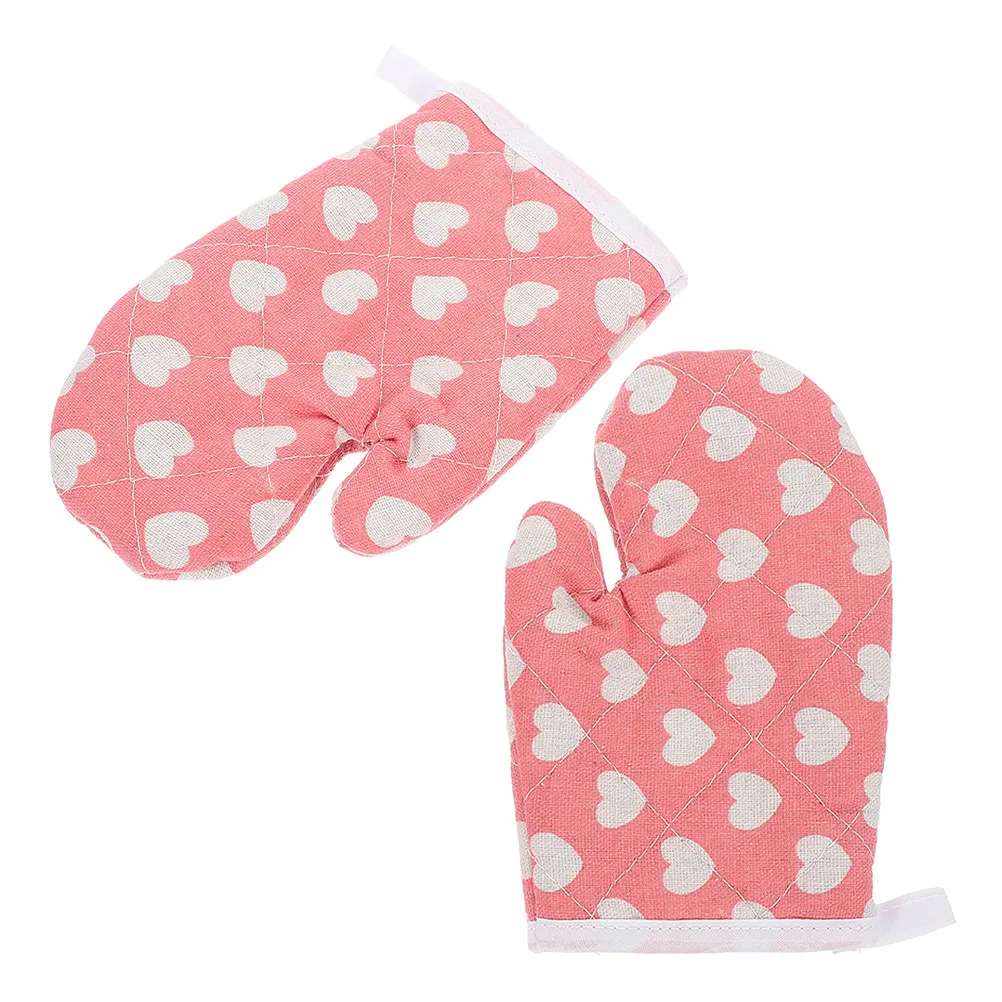 1Pair Oven Gloves Heat Resistant Thickened Cotton Kitchen Mittens for Baking Microwave Cooking Anti Scald Protection