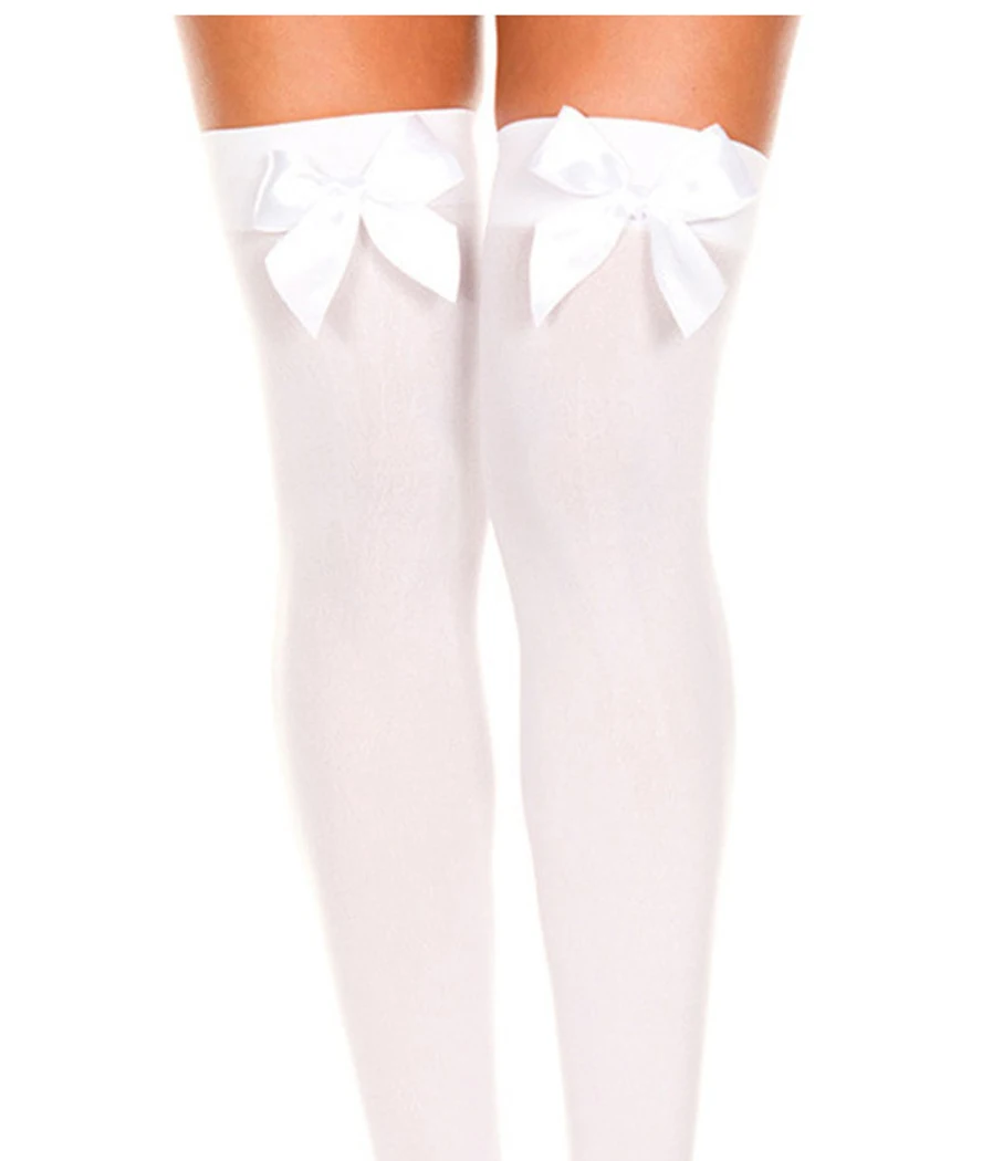 Bas sexy à nœud papillon pour femmes, chaussettes au-dessus du genou, chaussettes élastiques extensibles noires opaques pour filles, mode de