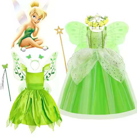 Girls Flower Fairy Dress Up Kids Princess Dress with Wings Halloween Princess Costume Elves Party Tinkerbell Tinker Bell Dress
