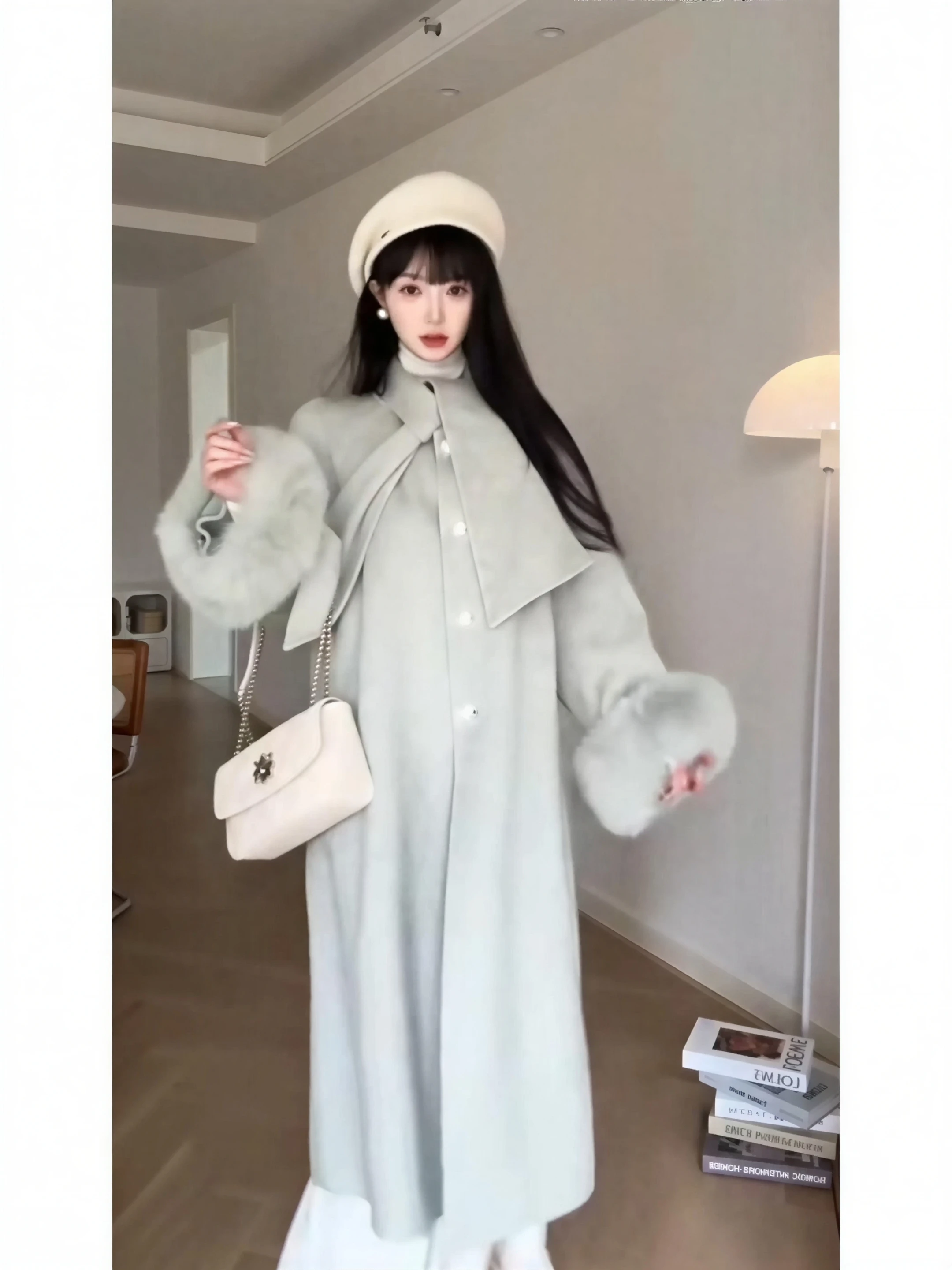 Cappotti in misto lana Cappotto di lana da donna Arancione Inverno Ciniglia Velluto con fantasia Manica a lanterna Stile chic Gite Comodo casual