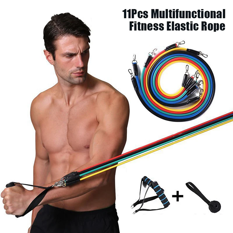 11-teiliges Set Muskeltrainingsgurte, multifunktionaler Fitness-Spannungsgurt, Fitness-Spannungs-Trainingsgeschirr, elastisches Seil