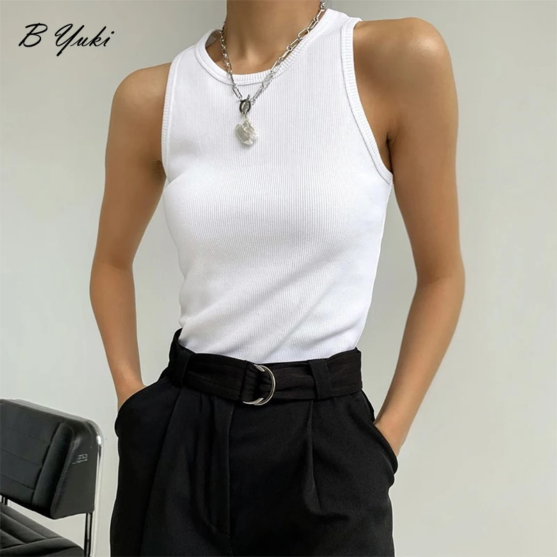 Blessyuki Basic Knit Ribbed Solid Vest Women Summer New Solid Skinny Sleeveless Tank Female 2023 Casual Cottons Sportwear Vest