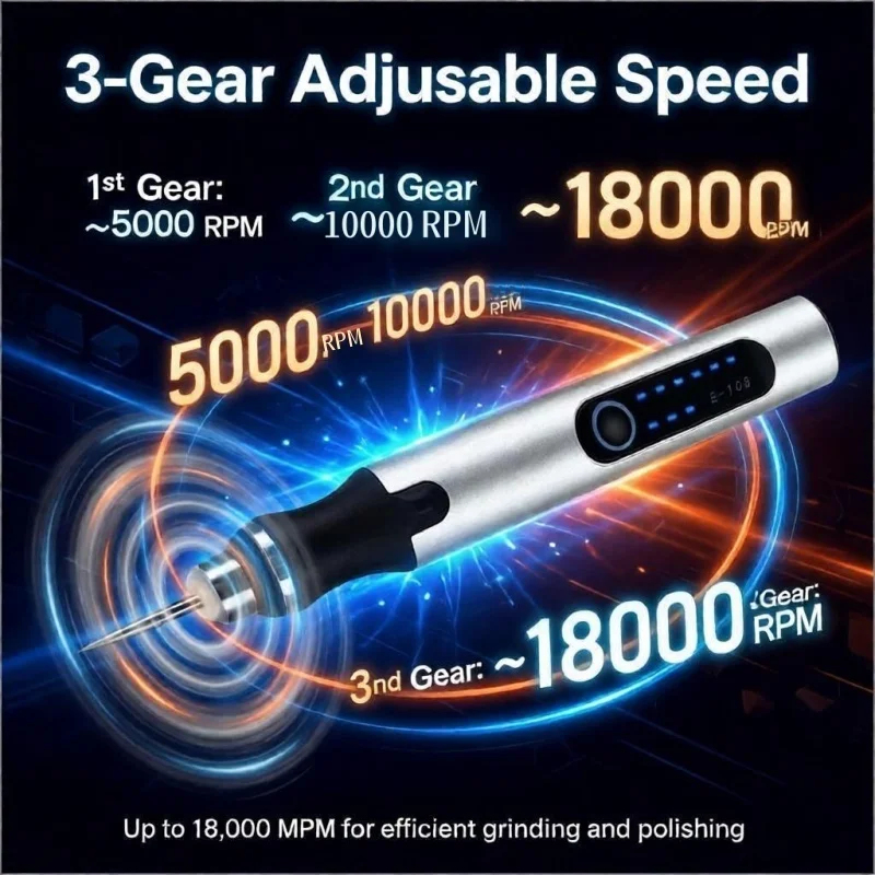 Cordless Electric Grinding Pen 18000RPM 3 Adjustable Speed USB Rechargeable Engraving Polishing Tool for Jade Stone Wood Repairs