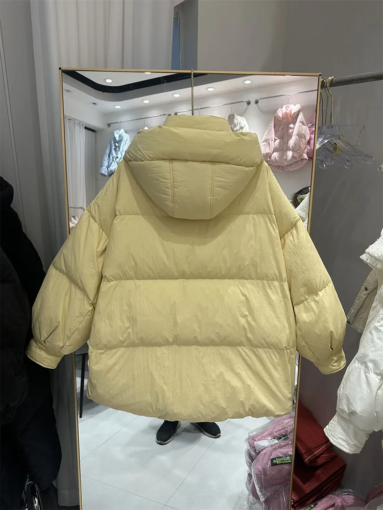 Casaco grosso de puffer estilo coreano feminino, 90% jaqueta de pato, com capuz, solto, casual, quente, Parkas femininas, outono, inverno