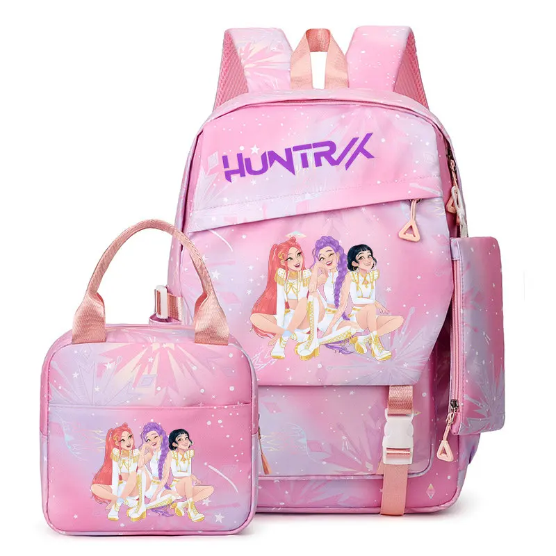 KPop Demon Hunters Backpack Set With Lunch Bag Pencil Bag Boys Student Schoolbag Capacity Light Laptop Travel Knapsacks