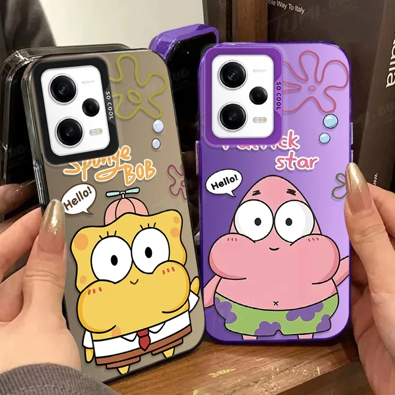 Plating Phone Case For Xiaomi Redmi Note 13 12 11 Pro Plus 10 9 Pro Max 12S 11S 10S 9S 12C 13C Cartoon Cute SpongeBobs Back Capa image 2