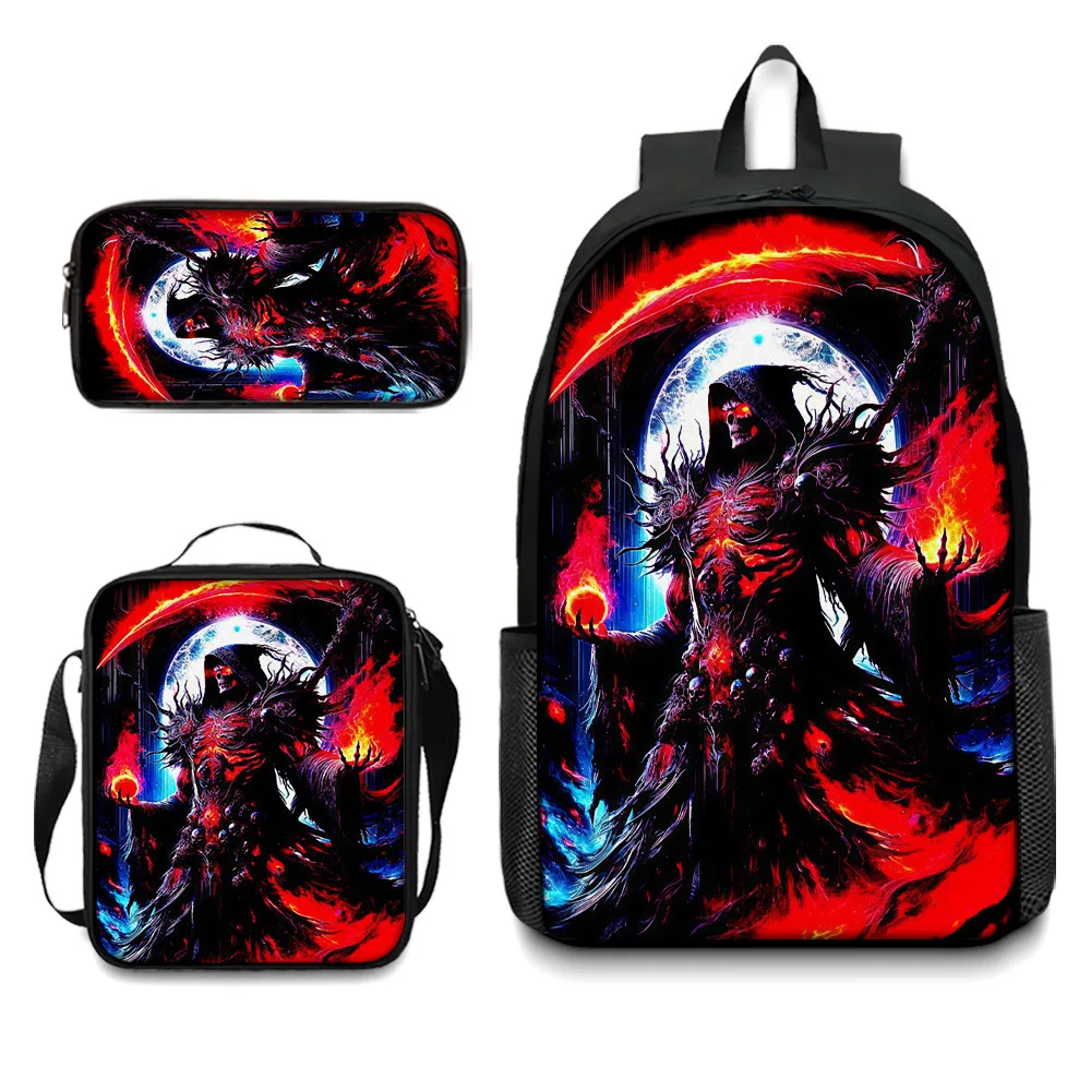 Skull 3Pcs Set Backpack Student School Shoulder Bag Pencil Bags Bookbag Skull Fashion Rucksack Best Gift
