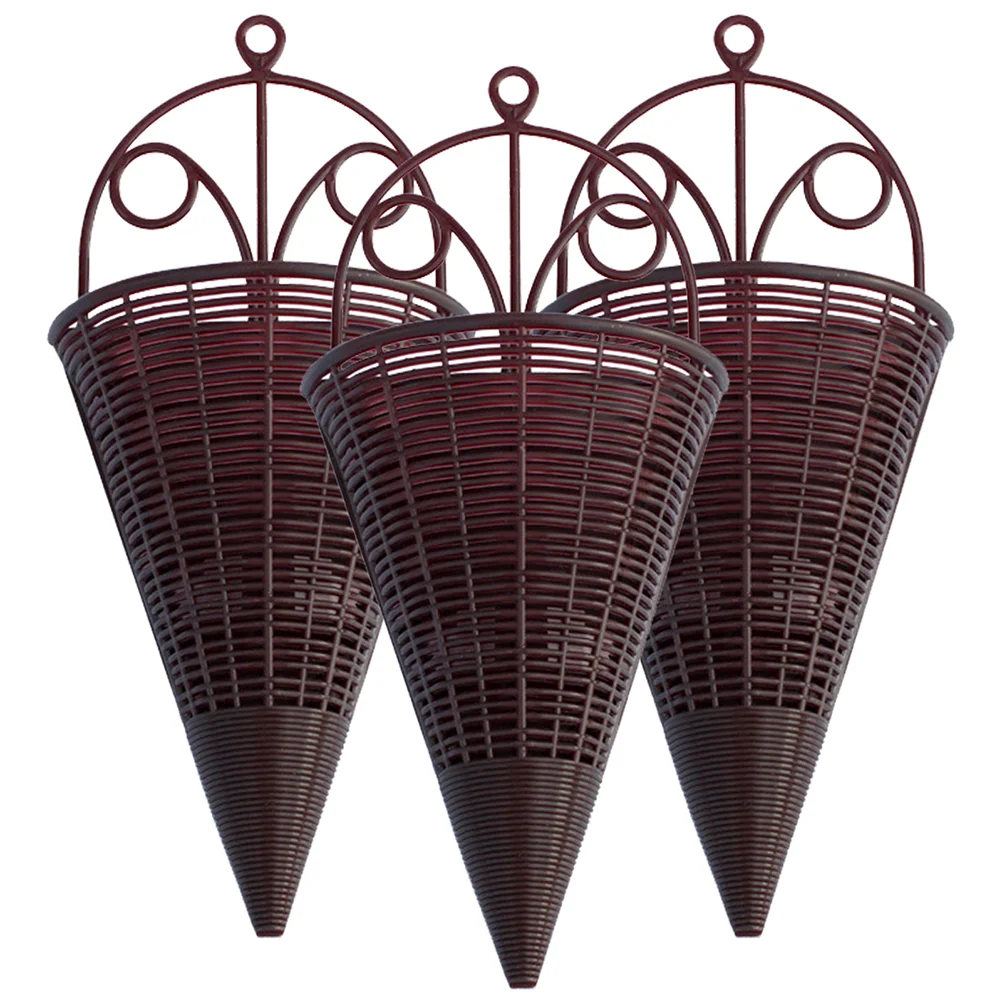 

3 Pcs Imitation Rattan Wall Hanging Flower Basket Vintage Orchid Pp Woven Planter Decor