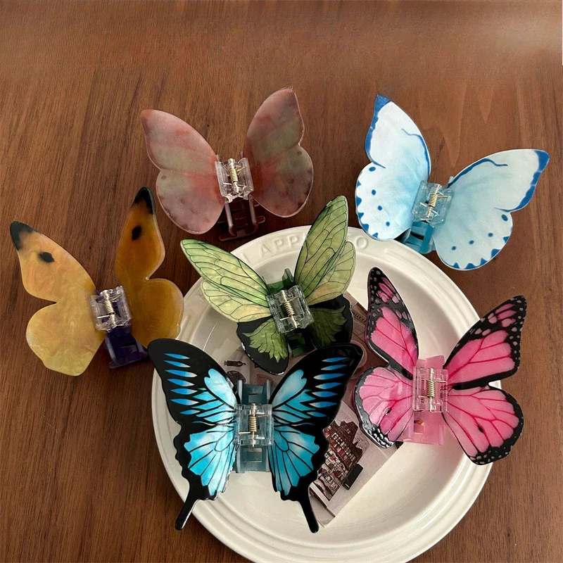 Butterfly Romantic Hair Claw Graceful Butterfly Acrylic Crab Hair Clips Claws Cute Hair Accessories for Women Girls World French