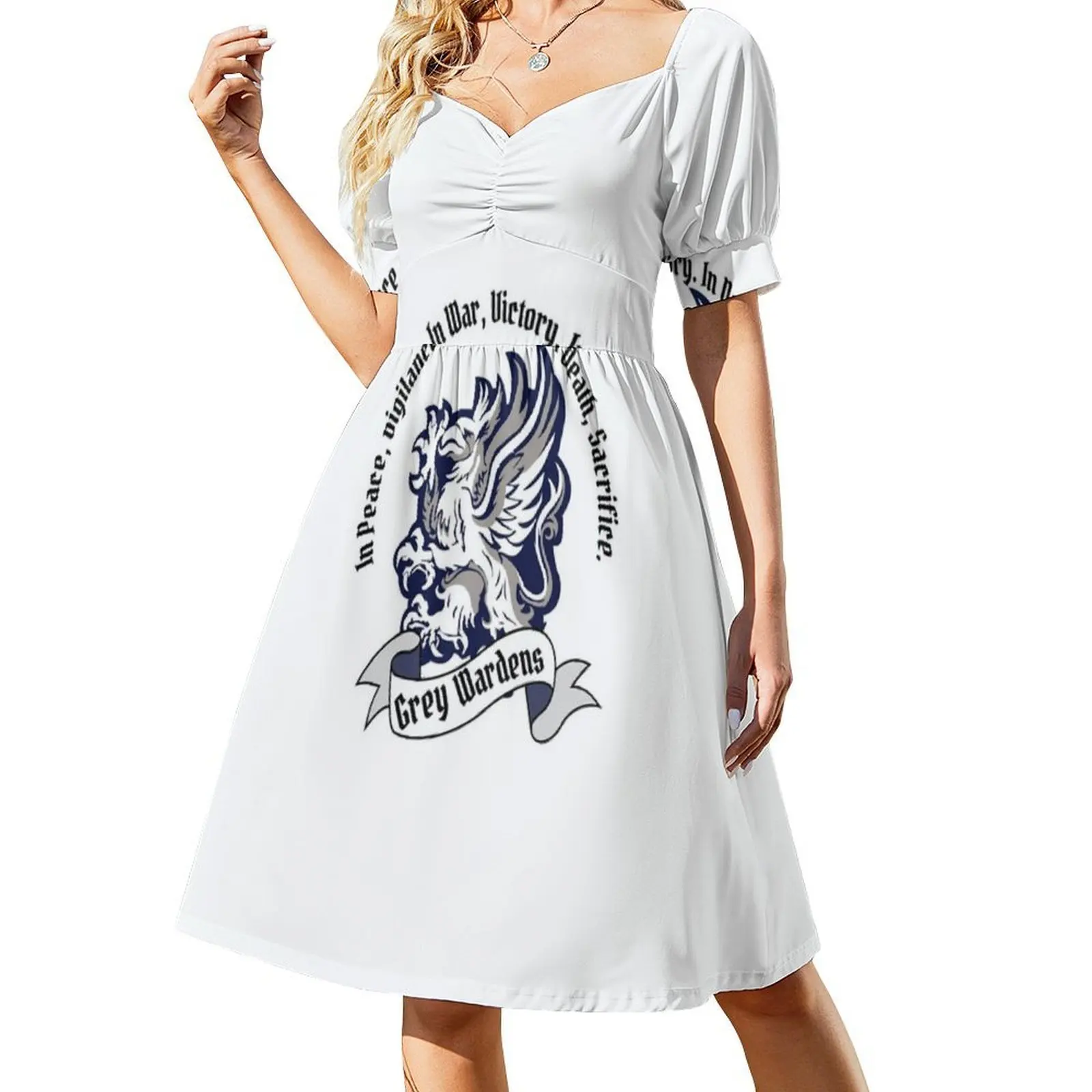 فستان Gray Wardens Dragon Age Origins بشعار وإقتباس بوهو شيك أنيق على الشاطئ وحفلات الزفاف وعصر التنين وعصر التنين