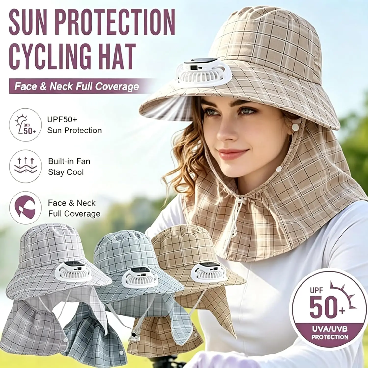 1PC Solar Power Neck Guard Fan Hat USB Rechargeable Fan Hat Summer Outdoor Fishing Camping Farming Sun Visor Hats Dropshipping