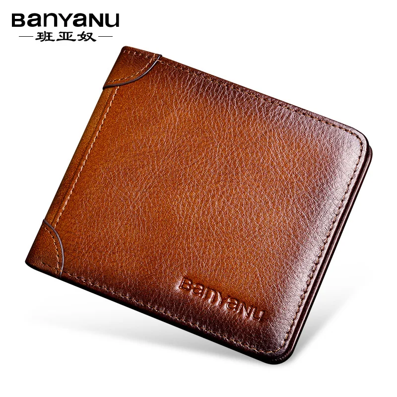 Brand Luxury Genuine Leather Mens Wallet Vintage RFID Fold Wallet ID Window And Credit Card Holder Coin Purse Wallets For Men