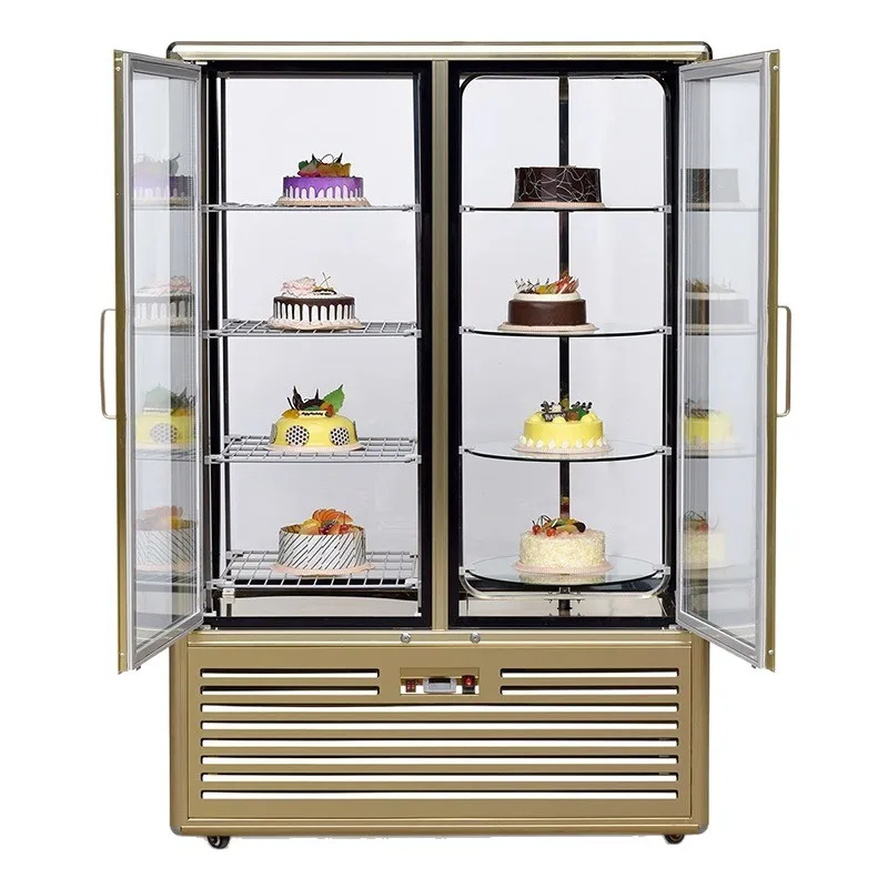 Vertical multi-layer rotating cake display cabinet, four-sided glass cabinet, freezer, west point bread crisper, refrigerator