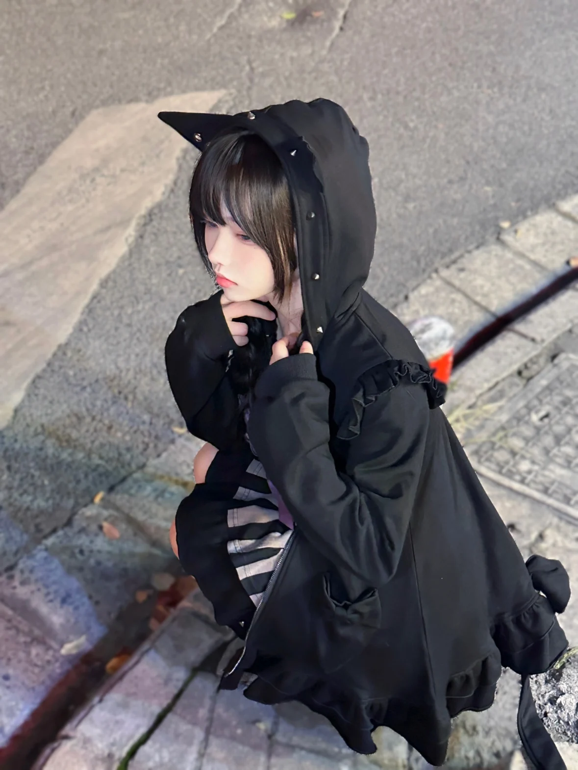 الأصلي ثقافة فرعية Y2K مقنعين فساتين طويلة الأكمام Op ربيع الخريف الفتاة الحلو كول Kawaii سترة طويلة سترة تنورة صغيرة