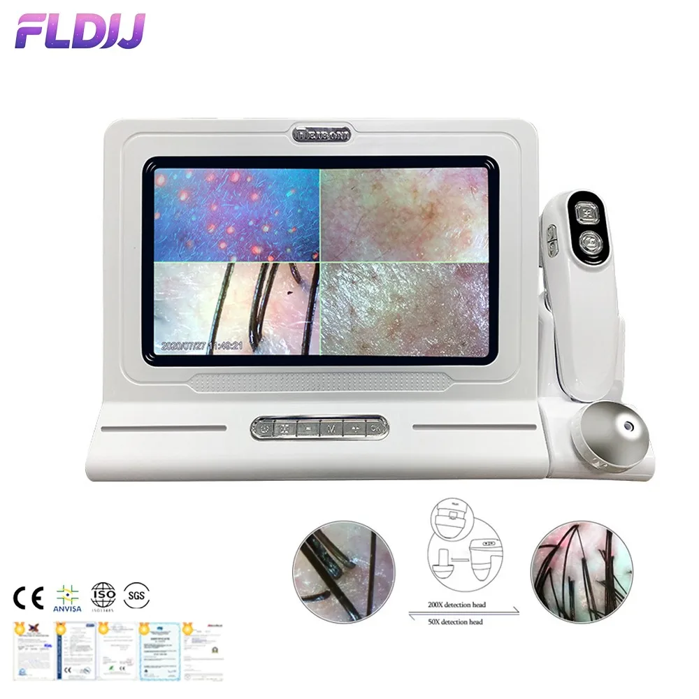 

Анализатор волос и кожи головы, профессиональный детектор состояния кожи головы, тестер влажности фолликулов, 11-дюймовый ЖК-дисплей, цифровой микроскоп с увеличением 50X-200X