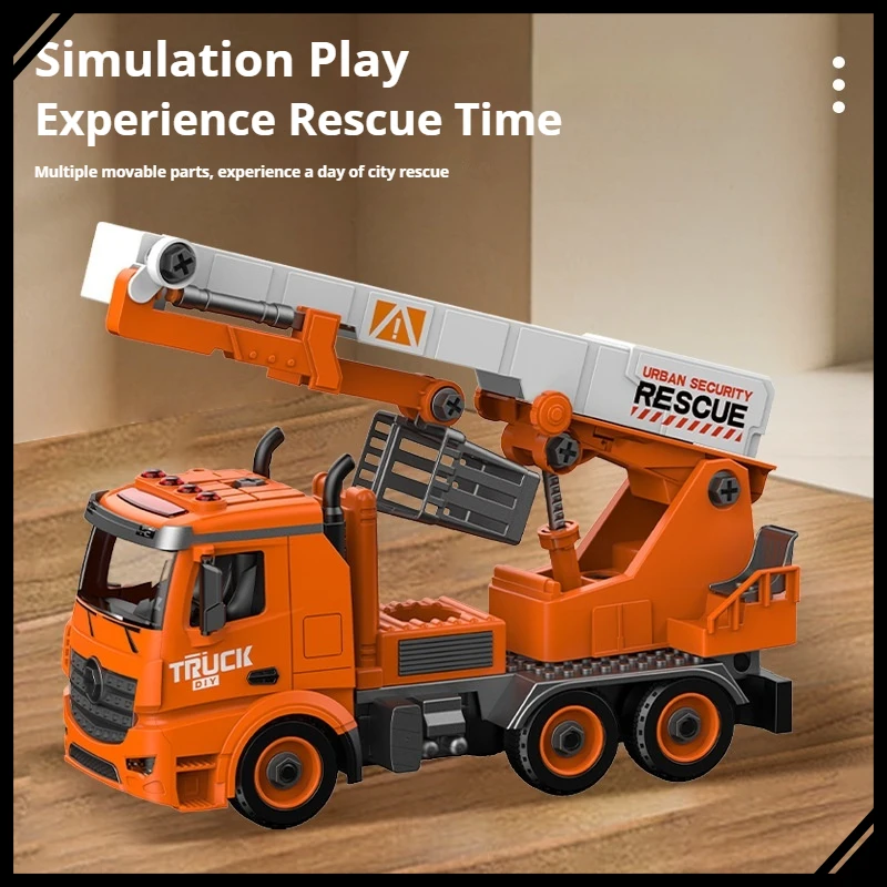 

Engineering Construction Vehicle Toy Set RC Excavator Fire Truck Crane Detachable Assembly DIY Build Simulation Truck for Kids