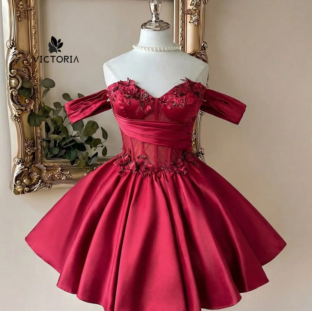 Princess Red Short Prom Dress Ball Gown Birthday Outfits Homecoming Cocktail Dress Mezuniyet Balo Elbiseleri Customized