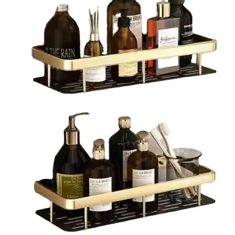 Bathroom Shelves Kitchen Bathroom Storage Shelves Black Gold Double Aluminum Shelves Bathroom Kitchen Hangers No Punch Holes