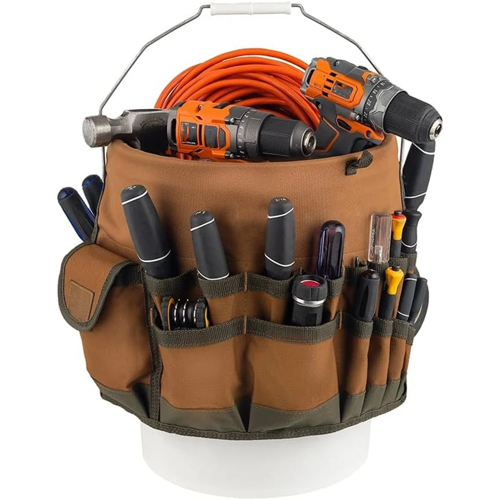 

Best-For Workshop, Garage& On-The-Go Use 5-Gallon Bucket Tool Organizer-Brown Professional Design Portable Storage Solution