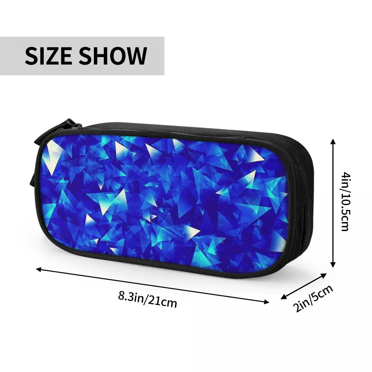 Blue Triangles Shiny Diamonds Geometric Crystal Pencil Cases for Student School Pen Box Pencil Bag Big Capacity Pencil Pouch