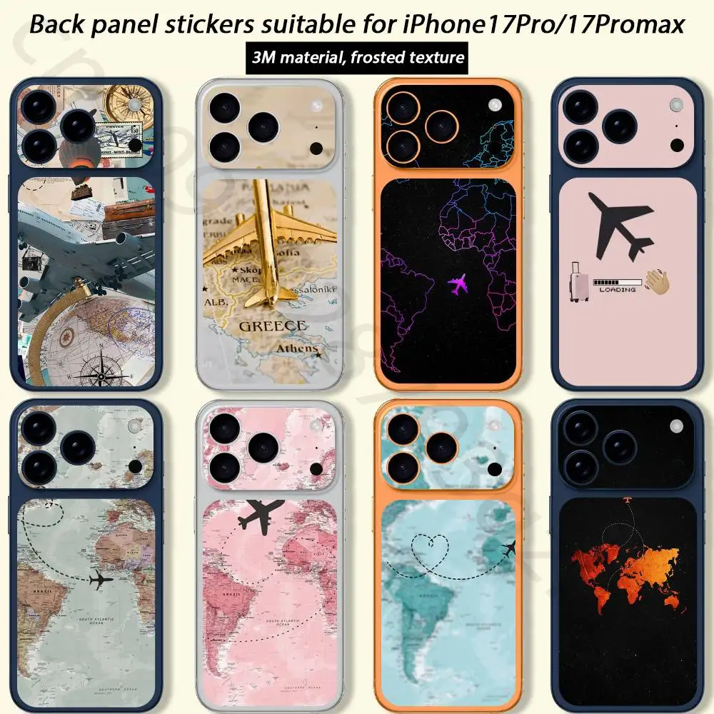 

Airplane Map For iPhone 17 pro Max /17 pro Full Cover Decal Skin Wrap 3D Colorful Rear Protective Sticker Film